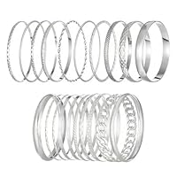 yolzhxe 20 Pezzi Bracciali Donna, Impilabili Boho Bracciale, Set Bracciale Rigido in Acciaio Inox, Minimalista Strati Bracciali, Punk Boho Rigido Gioielli per Donne e Ragazze, Argento