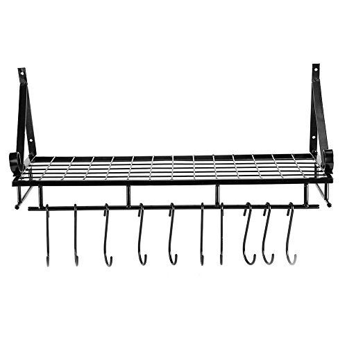 SANON Opknoping Pan Rekken Metalen Wandmontage Opbergrek met 10 Haak Gebruiksvoorwerpen Opknoping Plank Keuken Opslag… - Image 4