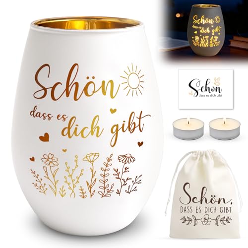 Schön DASS Es Dich Gibt Geschenke Windlichter Geschenke für Frauen Windlicht mit Spruch Set enthalten Kerzen Aufbewahrungsbeutel Grußkarten Geburtstagsgeschenk für Frauen Frau