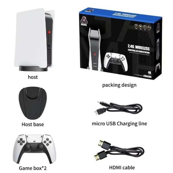 Playtastic M5 TV Video Games for Kids,M5 Video Game Console 4k Retro Game tv Box 15000+ Free Games Two Wireless Controllers for PS-1/CPS/FC/GBA Arcade Gaming 1
