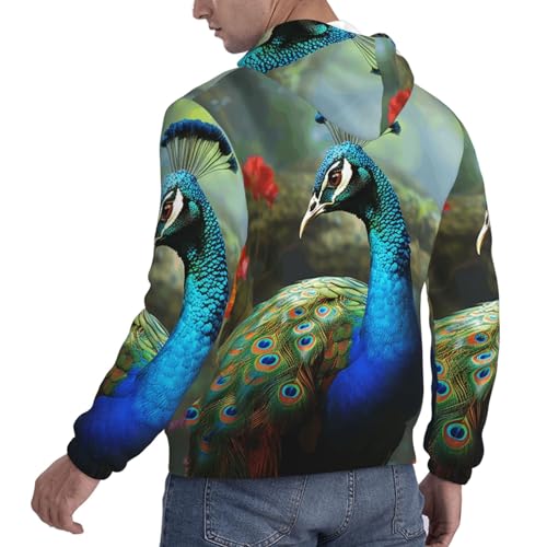 Men's Fleece Pullover Hoodie Long Sleeve Hooded Colorful Peacock Sweatshirt Casual Shirts With Pockets Small Black4