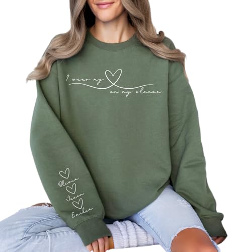 Hee-Roes I Wear My Heart on My Sleeve Sweatshirt Custom Mama Sweatshirt with Kids Names I Wear My Heart on My Sleeve Hoodie Mothers Day Hoodie with Kids Names Multicolor