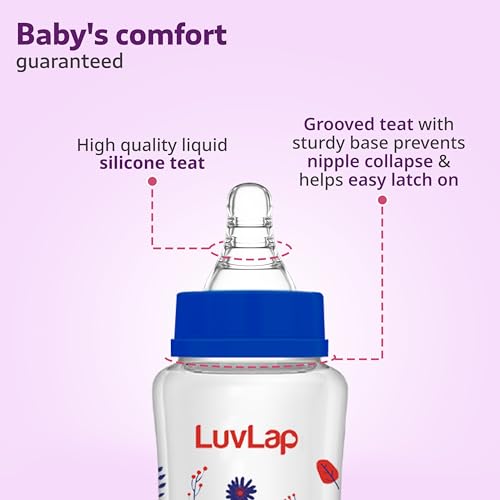 Luvlap Anti-Colic Wide Neck Natura Flo Baby Plastic Feeding Bottle, 150Ml, New Born/Infants/Toddler Upto 3 Years, Floral, BPA Free