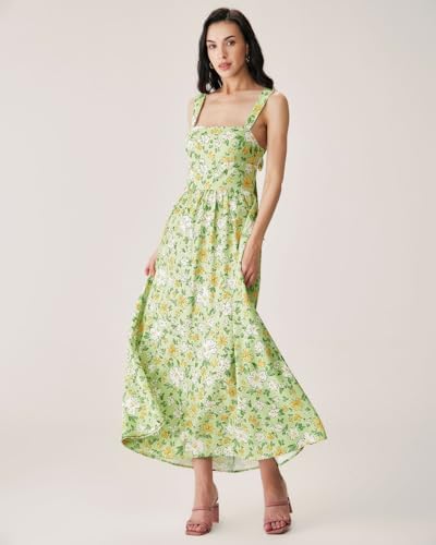 RIHOAS Womens Sundress Summer Floral Printed Sleeveless A-Line Midi Dress  Beach Vacation Dresses, Green, X-Small : Amazon.sg: Fashion