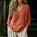 2026 Plus Size Linen Tops for Women Dressy Blouses Long Sleeve V Neck Cotton Gauze Shirts Vacation Fashion Clothes Brown