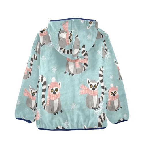Lemurs Wearing Scarves and Hats Toddler Fleece Jacket Girl Boys Hooded Fleece Jacket Coat Warm Outwear Zip-up 3-10T2