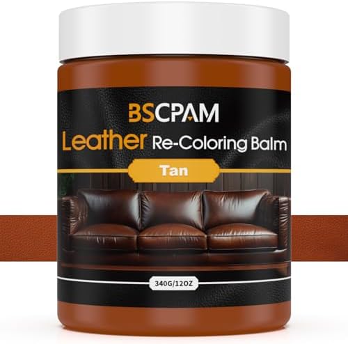 BSCPAM 12 Oz Leather Recoloring Balm, 340g Large Volume Leather Couch Repair kit, Furniture Color Dye Restorer Leather for Couches, Sofa, Shoes, Leather Couch Paint, Quick Dry Leather Balm-Tan