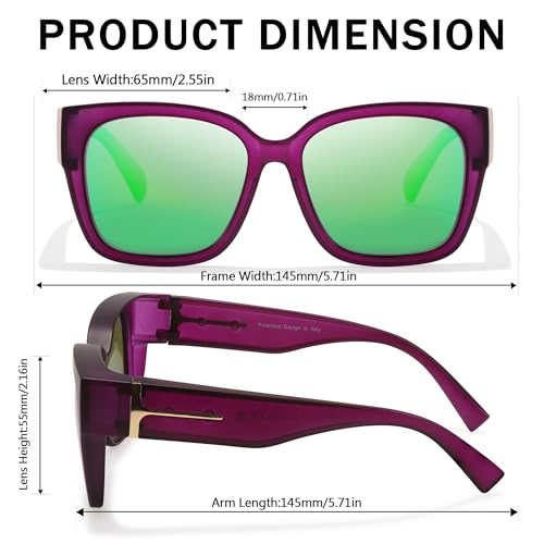 Image of SIPHEW Mirrored Sunglasses Polarized Fit Over Glasses for Women - Trendy Large Square w UV400 Protection Sun Glasses