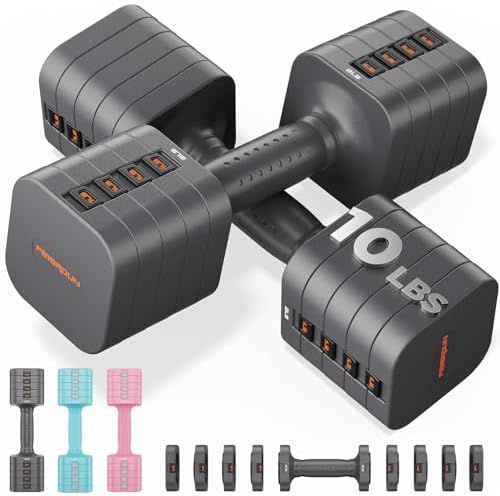 FEIERDUN 5-in-1 Adjustable Dumbbell Set of 2, 20LBS/10LBS Hand We...