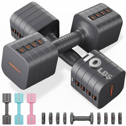 FEIERDUN 5-in-1 Adjustable Dumbbell Set of 2, 20LBS/10LBS...