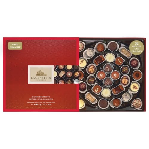 Lauensteiner Trüffel- und Pralinen-Spezialitäten | 400g 16-fach sortiert mit und ohne Alkohol | Verschenken Sie pures Schokoladenglück an Ihre Liebsten