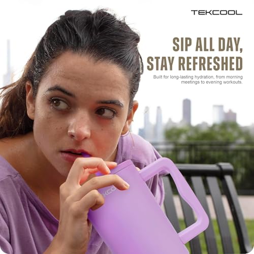 Image of Tumbler with lid and Straw 1200ML Cup Stainless Steel Hot and Cold with Handle and Lid 2 Straw Vacuum Insulated Tumbler for Water, Iced Tea or Coffee Office Gym Travelling
