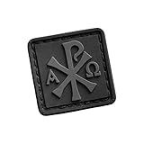 Chi Rho - Parche de PVC moderado, ojo mini Ranger de 1 × 1 pulgadas, símbolo de fe alfa omega, parche moral táctico y de equipo al aire libre, parte trasera de gancho (lado abatible no incluido) |