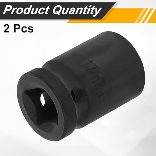 Image of HARFINGTON 2pcs 1 /2 inch Drive x 17mm Shallow Impact Socket 12-Point Metric CR-V Steel Spindle Nut Impact Flip Sleeve for Home Auto Nuts Bolts Repair
