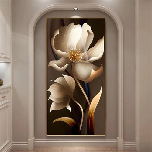 Peintures murales sur toile abstraites grand format 70x140 cm fleurs et or - 3