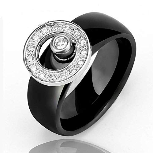 Bague spinner homme céramique noire et pierre naturelle rotative taille 8