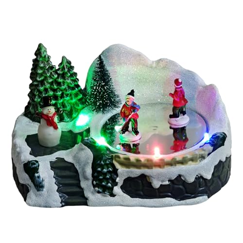 MerryPulse Christmas Village Scene Animated Skating Pond, LED Lights &