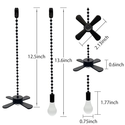 Image of EIFHYT 12 inch Ceiling Fan Pull Chain with Decorative 3 mm Frosted Light Bulb and Fan Cord Extender Chains for Mounted Ceiling Fans and Light Fixtures (Matte Black)