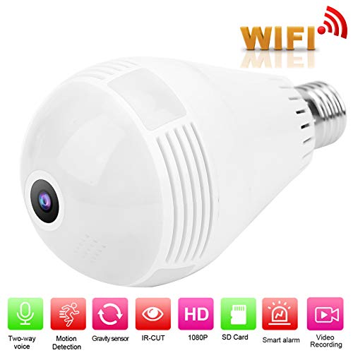 Telecamere Wi-Fi di sicurezza, telecamere a lampadina HD 1080P bianche, telecamera a cupola con angolo di visione a 360 gradi con visione notturna Telecamera di sicurezza domestica Supporto per teleca