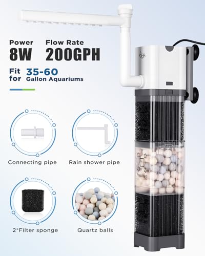 AQQA Fish Tank Filter, 750L/h Internal Aquarium Filter, 8W Quiet Fish Tank Filter Pump for Tanks up to 230L - Image 3