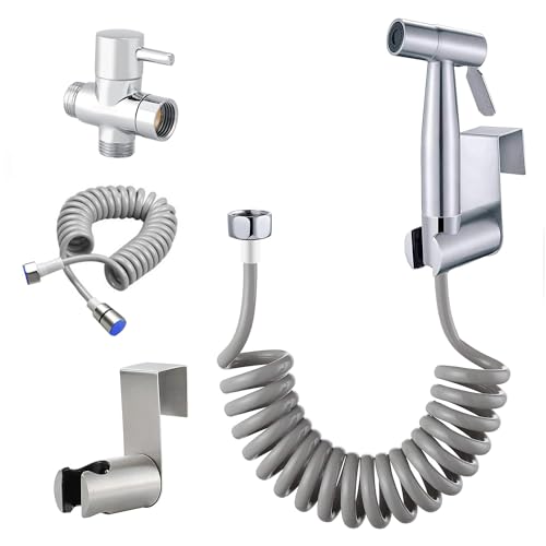 ELINKUME Kit Douchette WC avec Vanne 3 Voies,Douchette Toilette WC en Acier Inoxydable,Pulvérisateur de Bidet à Main pour Nettoyage Animal et L'hygiène...