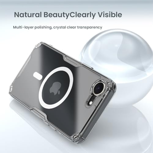 Image of Nillkin Case for Apple iPhone 16E / 17E (6.1 inch Inch) Nature TPU Pro Magnetic Works with Magsafe Charger Hard Borders + PC Back & Impact Resist Edges Soft Flexible White Color