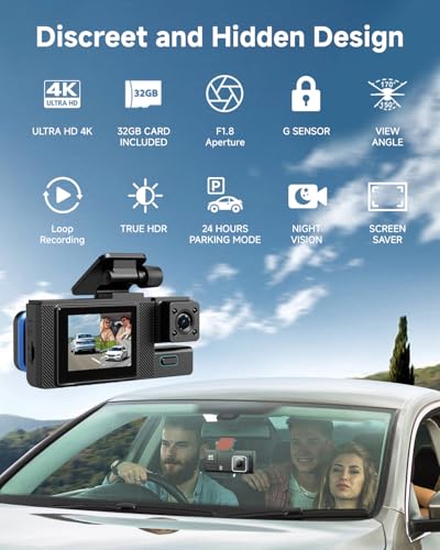 3 Channel Dash Cam, 5G WiFi Dash Camera for Cars, 4K UHD Dash Cam Front and Rear, Car Camera with Night Vision, 24 Hours Parking Monitor, Loop Recording, HDR, App Control