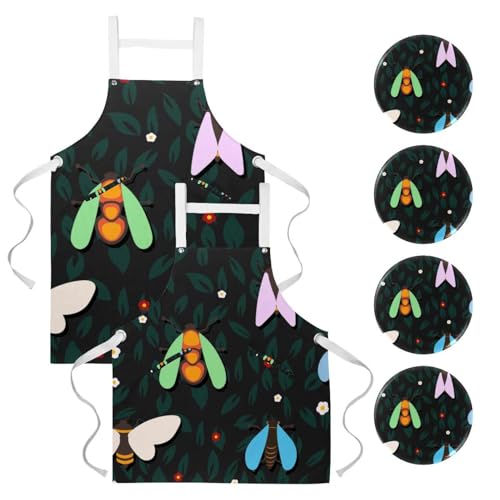 Lot de 2 tabliers de cuisine de couleur foncée avec 4 broches incluses