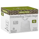 AngeLvet Code G Drawstring Trash Bags Compatible with simplehuman Code G | 200 Count total | 8 Gallon / 30 Liter | 1.2 Mil Thinkness | White Garbage Can Liners | Heavy Duty Plastic Trash Bags