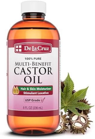 De La Cruz Castor Oil - 100% Pure Castor Oil for Hair, Skin, Eyelashes, and Eyebrows - USP Grade, 8 FL Oz