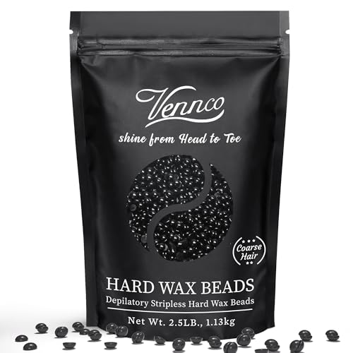 VENNCO 2.5 LB Black Hard Wax Beads for Hair Removal – Stripless Professional Hard Wax for Coarse &amp; Thick Hair, Brazilian &amp; Bikini Waxing, Chest, Back &amp; Full Body Wax Beads for Home &amp; Salon Use