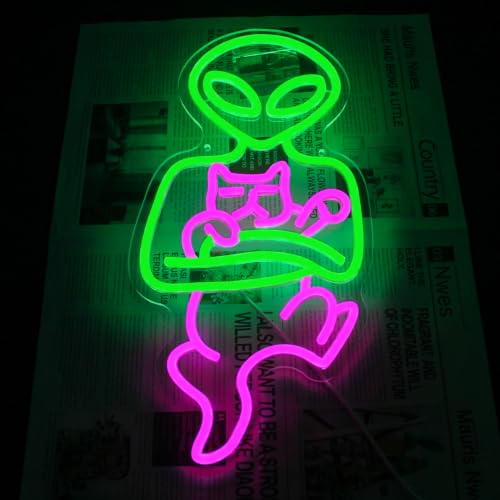 Image of Alien Cat Neon Sign Dimmable LED LED Light for Bedroom Man Cave Bar Decor