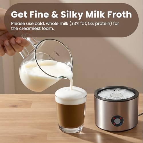 Image of Detachable Milk Frother, 4 in 1 Milk Frother and Steamer, Dishwasher Safe, Glass Frother 16.9oz Warm and Cold Foam Maker, Electric Milk Frother for Coffee, Latte, Hot Chocolate (Silver)