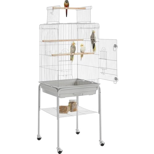 Open Top Rolling Parrot Bird Cage for Cockatiel Sun Parakeet Green Cheek Conure Mid-Sized Parrot Cage with Detachable Stand white color bird cage with stand