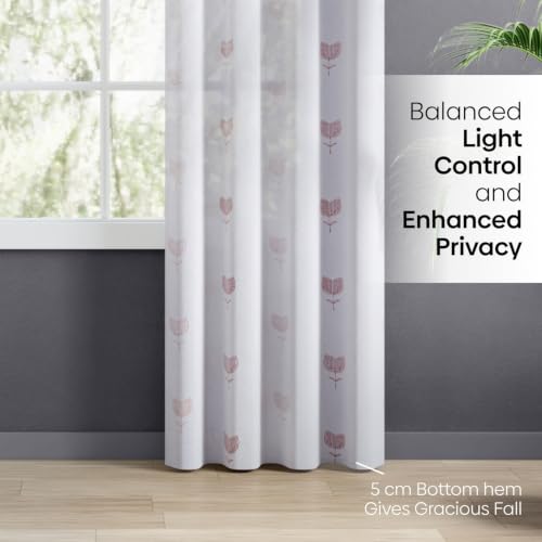 Image of haus & kinder Curtains 7 feet Long | Embroidery Sheer Curtains 7 Feet Long Pack of 1 | Door Curtains 7 feet Light-Filtering & Breathable Sheer Curtains (Rosebud Drift Blush, 114x213cm)