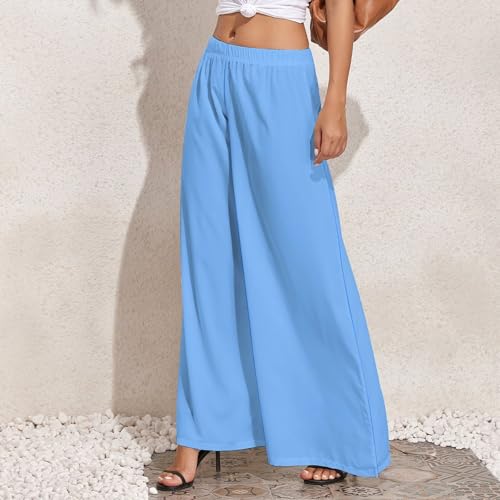 Light-Blue Palazzo Pants for Women, Soft Womens Wide Leg Baggy Pants, Comfy Lounge Pants for Women2