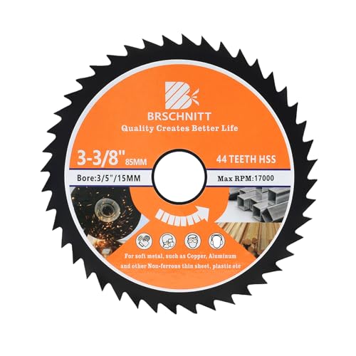 HSS Circular Saw Blade 3 3/8inch - BRSCHNITT 44T 3/5"-3/8" Bore Cutting Discs for Cutting Wood, Copper, Aluminum, Plastic and Soft Metal
