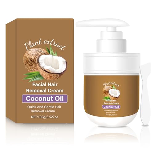 Coconut Oil Facial Hair Removal Cream for Women - Removes Hair From Chin Upper Lip Plant Extract Mild and Non-Irritating (3.52oz)