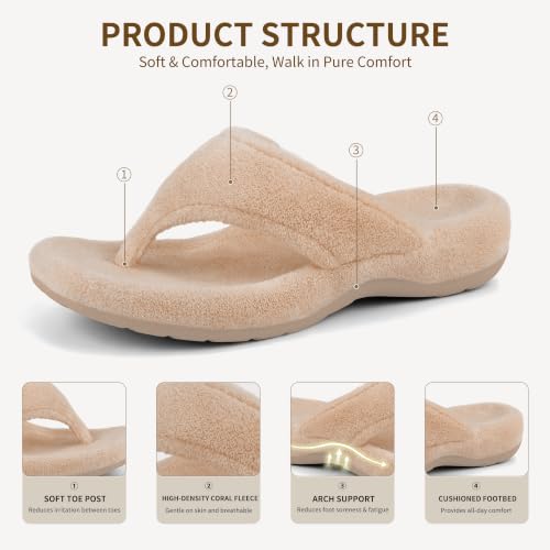 Image of BCSTUDIO Women's Orthopedic Flip Flop Fuzzy Slippers with Arch Support | Plantar Fasciitis Spa Thong Orthotic Slippers for Women, Open Toe, Non-slip Sole, Machine Washable, Indoor Outdoor
