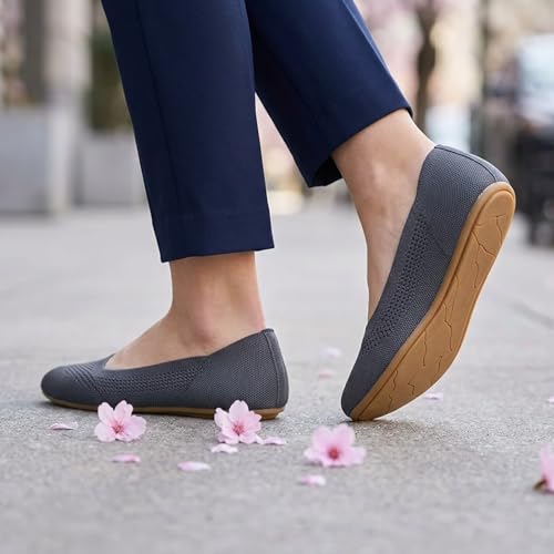Image of Puxowe Women's Ballet Flats Breathable Knit Slip On Comfortable Round Toe Walking Shoes with Arch Support Insole for Work