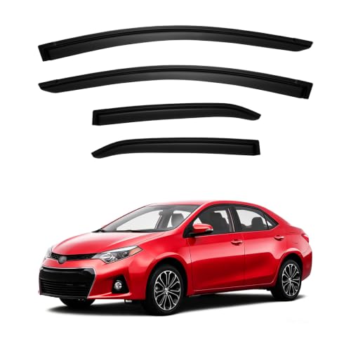 Image of Rain Guards for 2014-2019 Toyota Corolla, Out-Channel Window Visor Shields Vent Deflector Shade Wind Dark Smoke 2015 2016 2017 2018 14 15 16 17 18 19, Tape-On Outside-Mount, 4PCS