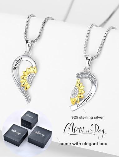 Mother Daughter Necklace Sterling Silver Mothers Day Gifts From Daughter Necklace Heart Matching Pendant Set4