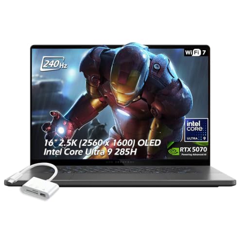 Image of ASUS ROG Zephyrus G16 Gaming Laptop, 16 inch 2.5K OLED 240Hz, RTX 5070, Intel Core Ultra 9 285H, 16GB LPDDR5X 1TB SSD, Thunderbolt4, Wi-Fi7, Backlit KB, Win11, Eclipse Gray, w /USB Hub, W /GaLiMu