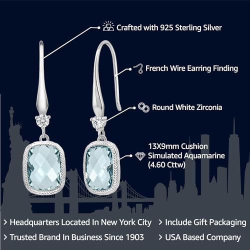 Gem Stone King 4.60 Cttw Simulated Aquamarine Drop Dangle Earrings for Women | 925 Sterling Silver | 13X9MM Cushion Checkerboard Cut | Fine Jewelry Gifts for Her Mom Women Wife2