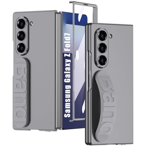 Coque Galaxy Z Fold7 avec protection écran antichoc et sangle élastique intégrée gris