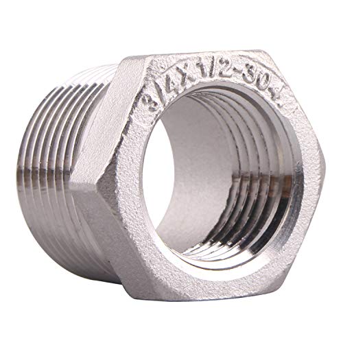 DERPIPE Stainless Steel Reducer Hex Flush Bushing, 3/4\" NPT Male 1/2\" NPT Female,Reducing Adapter Cast Pipe Fitting (Pack of 2) - Thumbnail 5