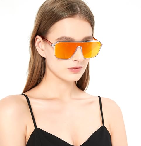 Oversized Polarized Sunglasses for Women and Men, Trendy Flat Top One Piece Lens Sun Glasses UV Blocking RFS82092