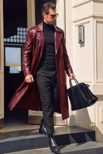 Runcati Mens Leather Trench Coat