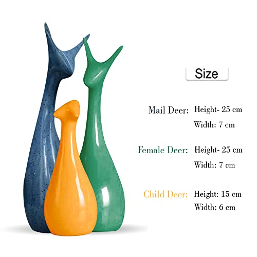 Image of Beautiful Home Decor Lucky Deer Statue Family Ceramic Statues - (Set of 3, Yellow Green & Blue)