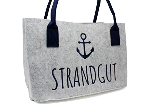 Selldorado Filztasche Shopper mit Henkel zum einkaufen- Tasche Maritim für den Strandurlaub- Filz Korb zur Aufbewahrung mit Spruch, faltbar 40 x 25 x 25 cm (Strandgut)-4
